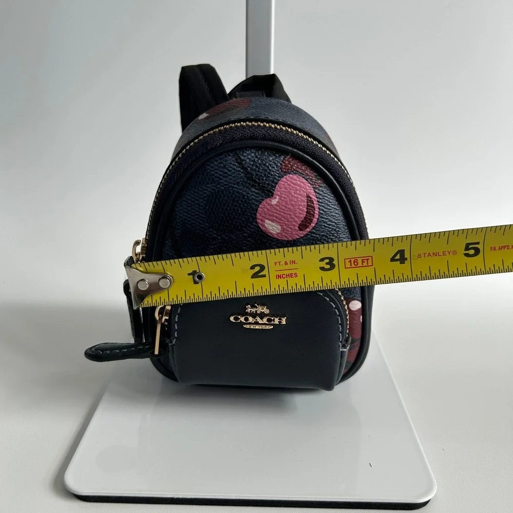 Coach Mini Court Midnight Navy Cherry Signature Canvas Backpack Bag Charm CZ096